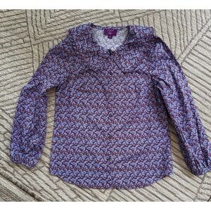 J. Crew Liberty London Maroon& Blue Floral Button-up Collared Shirt Sz 0